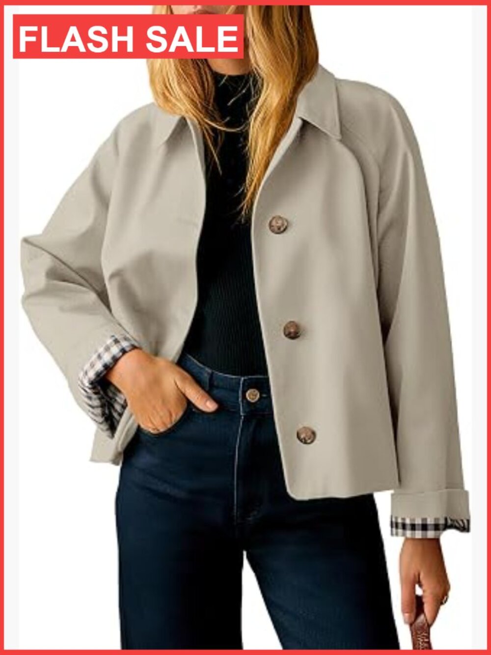 Cropped Trench Coat Water Resistant Lightweight Single Breasted
